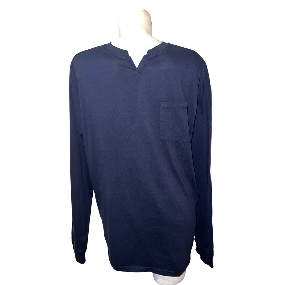 Good Man Brand Top Navy Blue Long Sleeve Henley Pocket T-Shirt Men's XL Casual